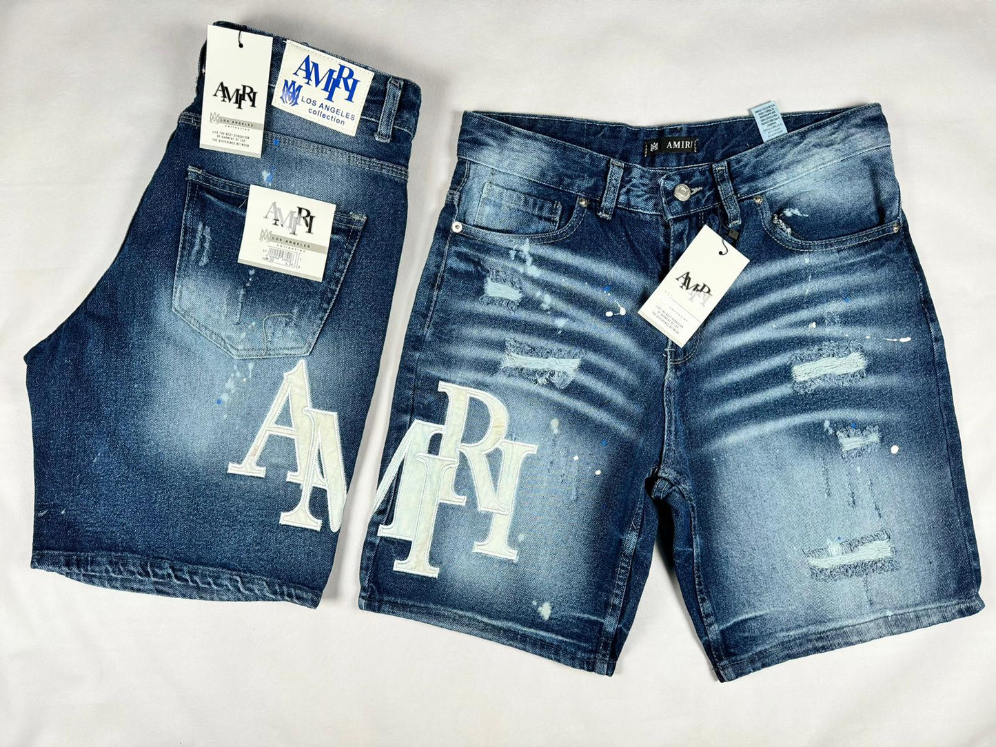 Short Vaquero Amiri Azul Bordado Blanco