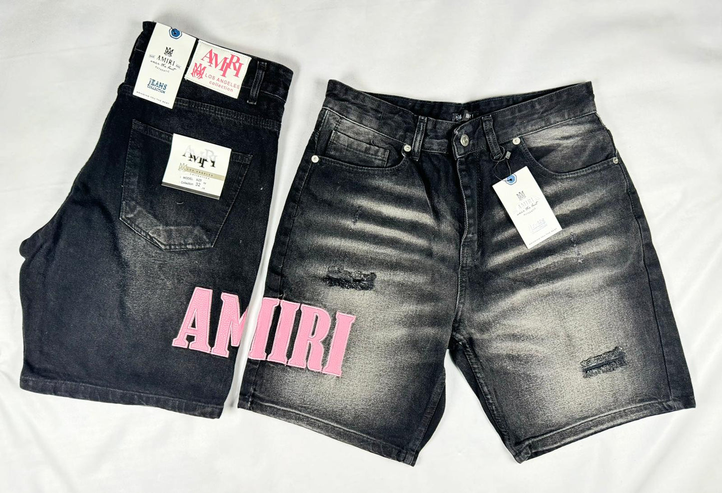 Short Vaquero Amiri Negro Bordado Rosa