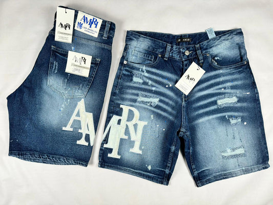Short Vaquero Amiri Azul Bordado Blanco
